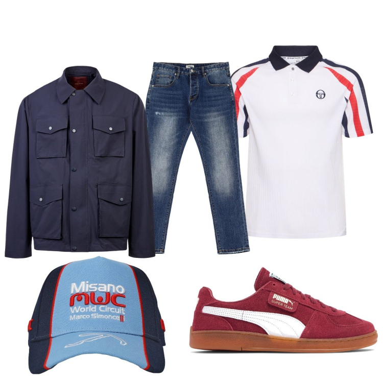Outfit uomo - Sportivo…. Stile Casual per Tutti i giorni. Abbinamento con cappelli, jeans dritti, giacche, sneakers, polo.