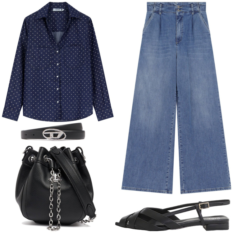 Outfit donna - Total look #2112451. Stile Casual chic per Tutti i giorni. Abbinamento con camicie, jeans, sandali, cinture, borse a mano.