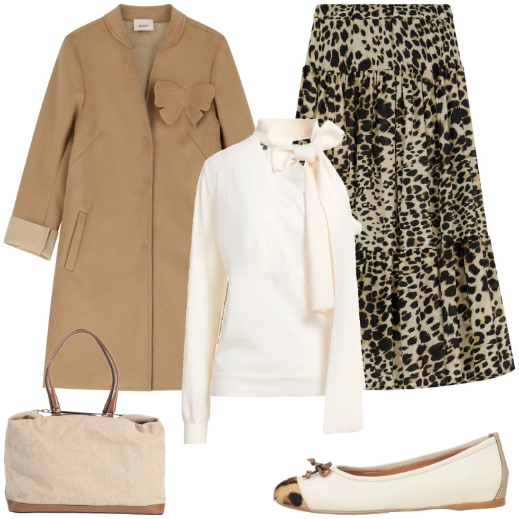 Outfit donna - Total look #2112480. Stile Casual chic per Tutti i giorni. Abbinamento con pullovers, borse a mano, ballerine, cappotti, gonne lunghe.