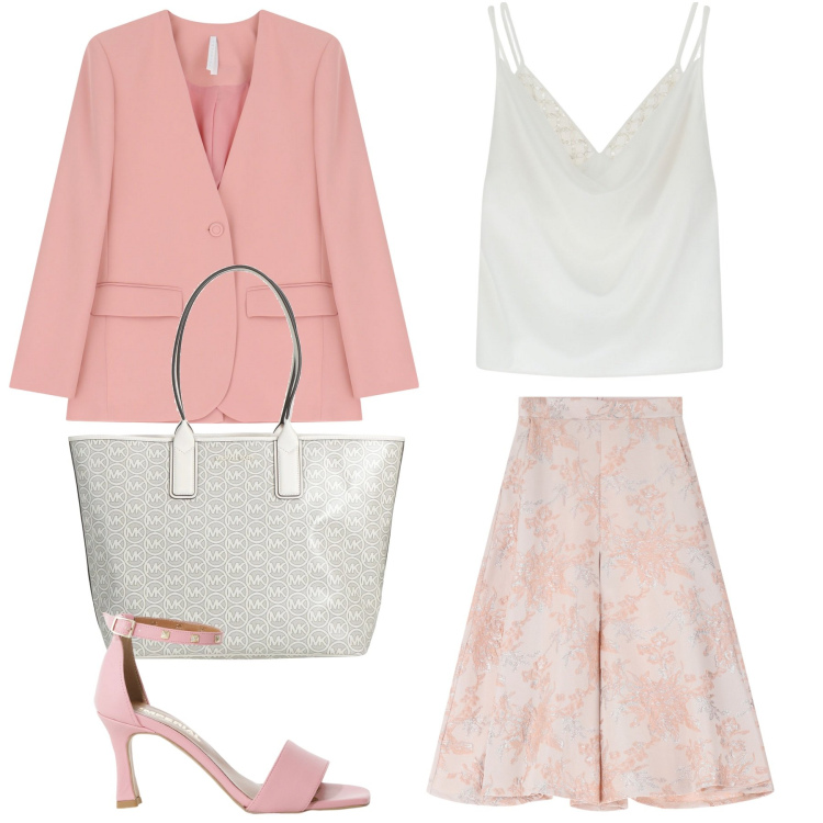 Outfit donna - Tempo di cerimonie. Stile Romantica per Cerimonia. Abbinamento con borse a mano, blazer, sandali col tacco, gonne, canottiere.