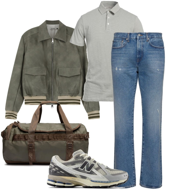 Outfit uomo - La palestra dopo il lavoro. Stile Urban per Sport. Abbinamento con polo, sneakers, bomber, borse sportive, jeans.