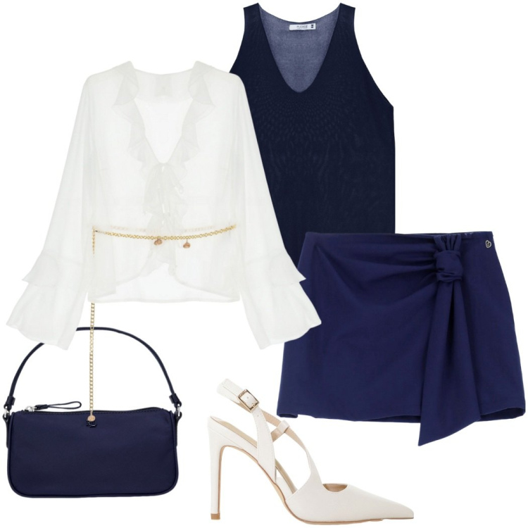 Outfit donna - Party by Please. Stile Chic per Serata fuori. Abbinamento con minigonne, bluse, top, décolleté, pochette.