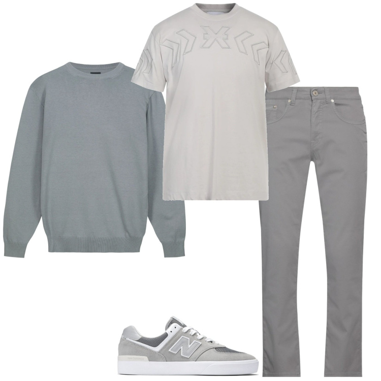 Outfit uomo - Only grey. Stile Casual per Tutti i giorni. Abbinamento con pantaloni, t-shirt, sneakers, maglieria.