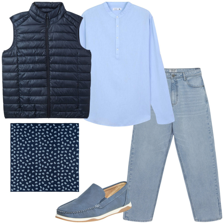Outfit uomo - Total look #2112704. Stile Casual per Tutti i giorni. Abbinamento con scarpe stringate, piumini, camicie, jeans, sciarpe e foulard.