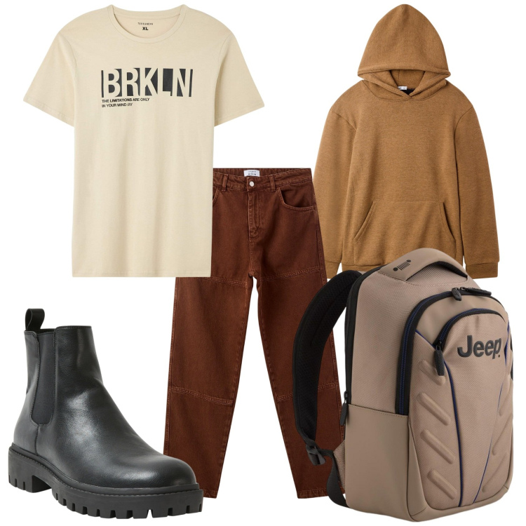 Outfit uomo - Rock in giro. Stile Biker Rock per Tutti i giorni. Abbinamento con pantaloni, t-shirt, stivali e stivaletti, felpe, borse sportive.