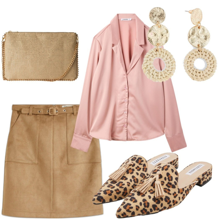 Outfit donna - Satin &seude. Stile Casual chic per Serata fuori. Abbinamento con gonne, orecchini, bluse, sabot, borse a tracolla.