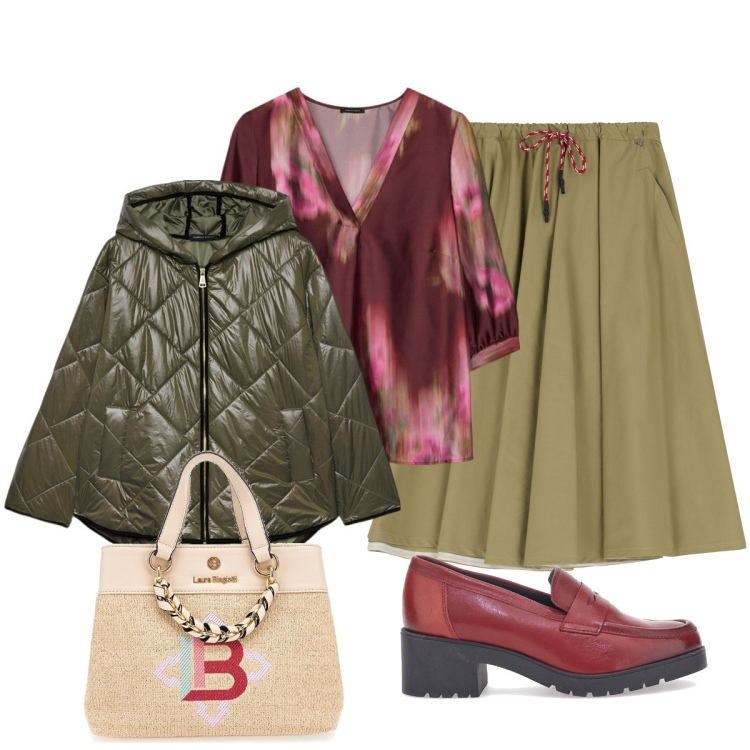 Outfit donna - In città. Stile Bon Ton per Tutti i giorni. Abbinamento con gonne longuette, bluse, mocassini, piumini, borse a mano.