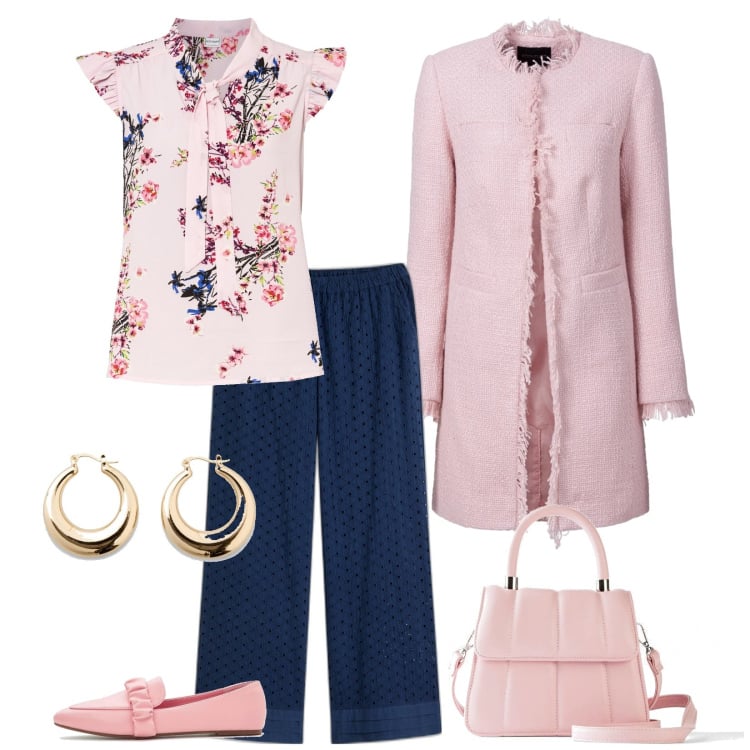 Outfit donna - Total look #2112821. Stile Casual chic per Serata fuori. Abbinamento con blazer, bluse, mocassini, pantaloni, borse a tracolla, orecchini.