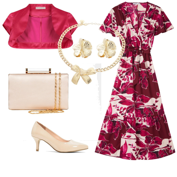Outfit donna - Total look #2112834. Stile Bon Ton per Cerimonia. Abbinamento con décolleté, vestiti lunghi, bolero, clutch, collane, orecchini.
