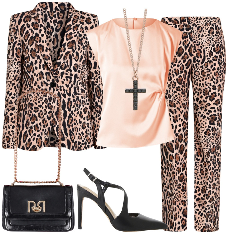 Outfit donna - Total look #2112844. Stile Rock per Serata fuori. Abbinamento con pantaloni, top, blazer, borse a tracolla, collane, décolleté.