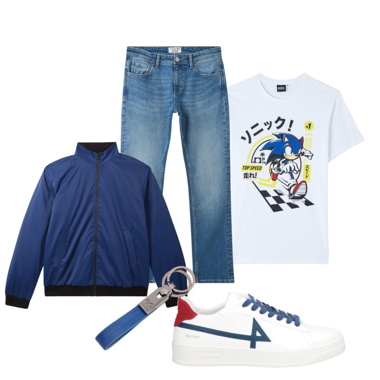 Outfit uomo - Total look #2112856. Stile Casual per Tutti i giorni. Abbinamento con sneakers, t-shirt, jeans, giacche, portachiavi.