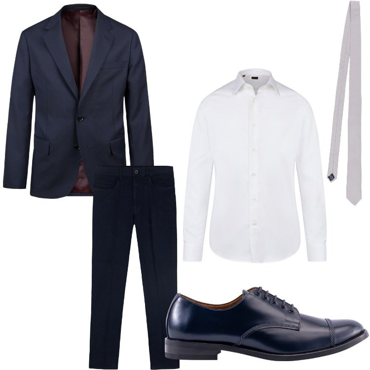 Outfit uomo - Eleganza formale. Stile Business/Elegante per Cerimonia. Abbinamento con abiti, scarpe stringate, pantaloni, cravatte, camicie.