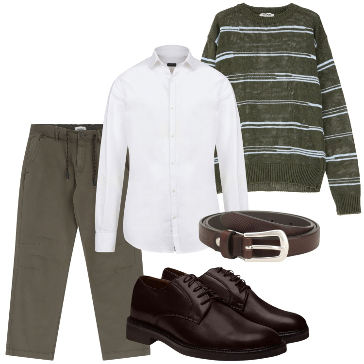 Outfit uomo - Stampe geometriche. Stile Casual per Tutti i giorni. Abbinamento con pullovers, cinture, pantaloni, scarpe stringate, camicie.