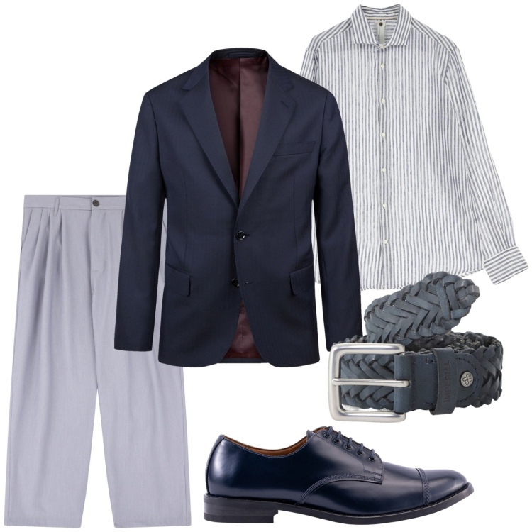 Outfit uomo - Tessuti sostenibili. Stile Casual per Ufficio. Abbinamento con pantaloni, camicie, cinture, abiti, scarpe stringate.