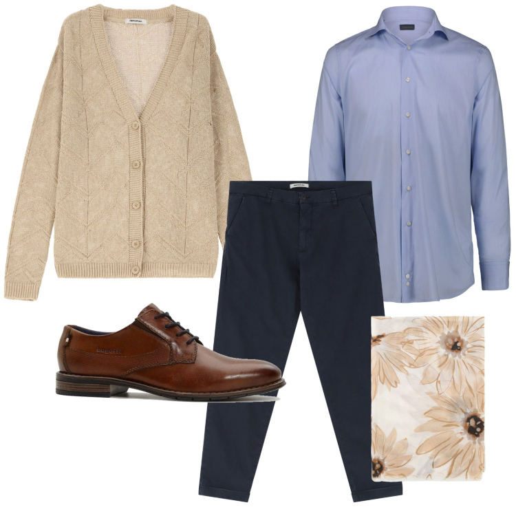 Outfit uomo - Il maxi cardigan. Stile Casual per Tutti i giorni. Abbinamento con scarpe stringate, cardigans, pantaloni chino, sciarpe e foulard, camicie.