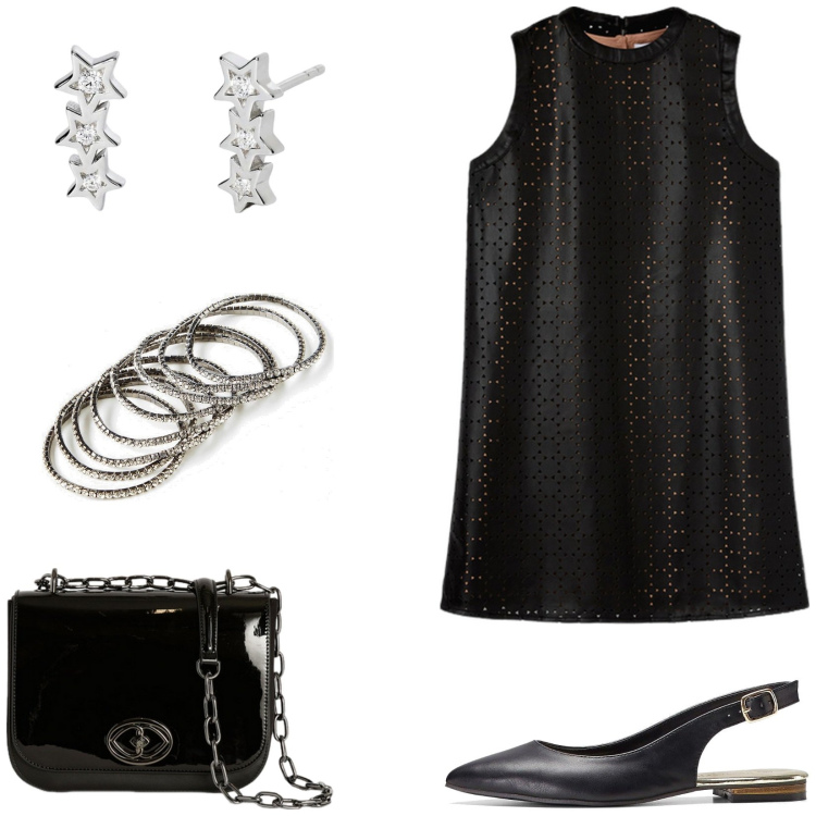 Outfit donna - Abito midi per la sera. Stile Casual chic per Serata fuori. Abbinamento con ballerine, braccialetti, orecchini, vestiti a tubino, borse a tracolla.