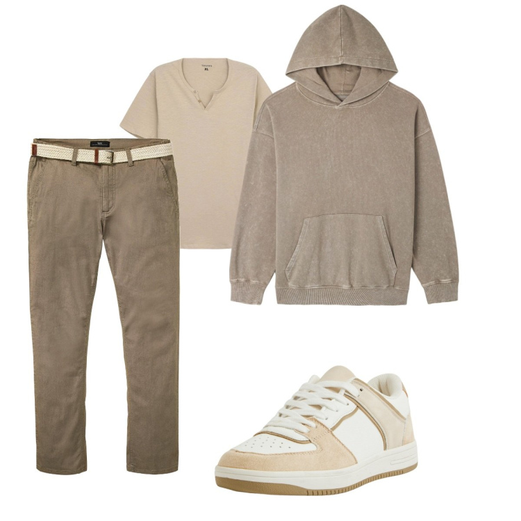 Outfit uomo - Total look #2113035. Stile Trendy per Tutti i giorni. Abbinamento con pantaloni chino, felpe con cappuccio, sneakers, t-shirt.