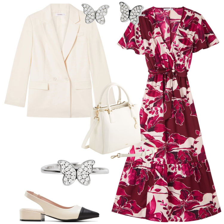 Outfit donna - Total look #2113045. Stile Romantica per Tutti i giorni. Abbinamento con décolleté, blazer, vestiti lunghi, orecchini, anelli, borse a mano.
