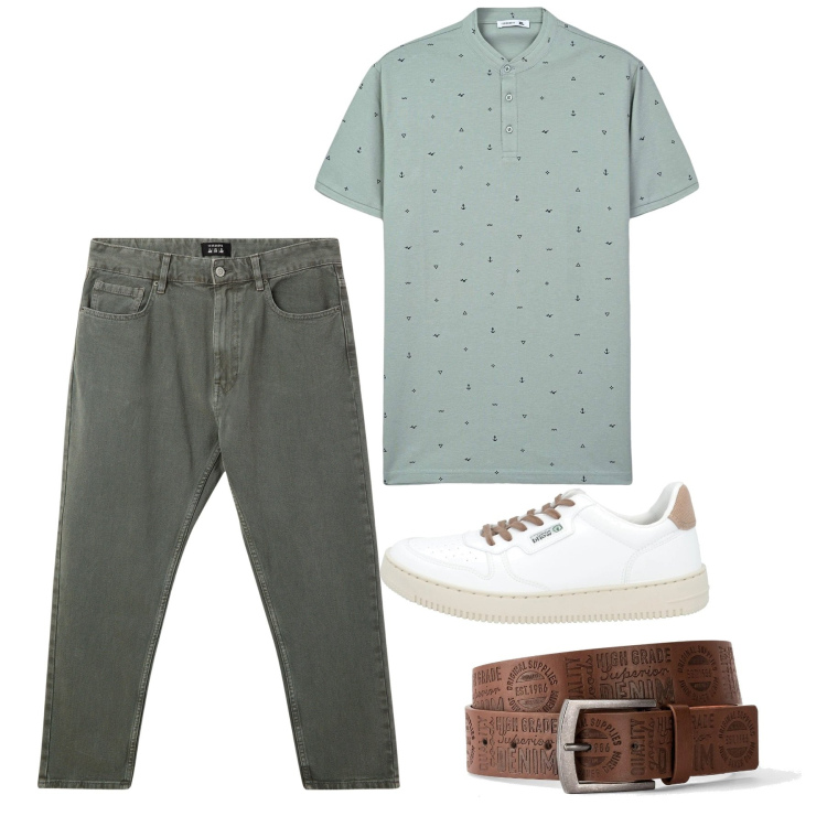 Outfit uomo - Total look. Stile Casual per Tutti i giorni. Abbinamento con cinture, sneakers, pantaloni, t-shirt.