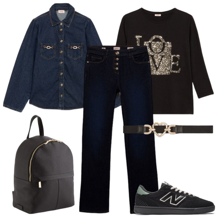 Outfit donna - Jeans glamour. Stile Casual chic per Tutti i giorni. Abbinamento con cinture, sneakers, jeans, t-shirt, zaini, camicie.