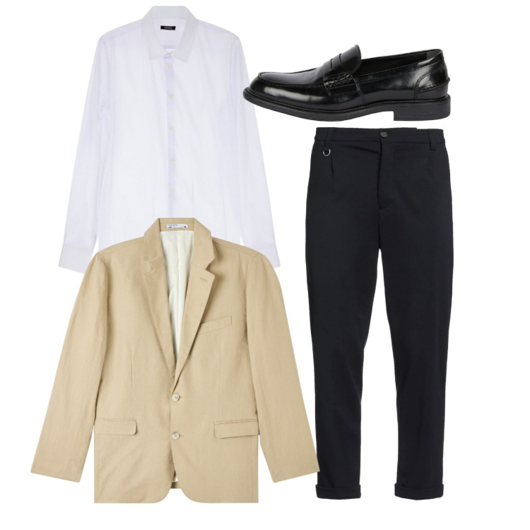 Outfit uomo - Ufficio total look. Stile Casual per Ufficio. Abbinamento con pantaloni chino, giacche, camicie, scarpe stringate.