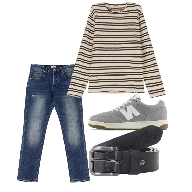 Outfit uomo - Total look. Stile Casual per Tutti i giorni. Abbinamento con sneakers, cinture, jeans dritti, felpe.