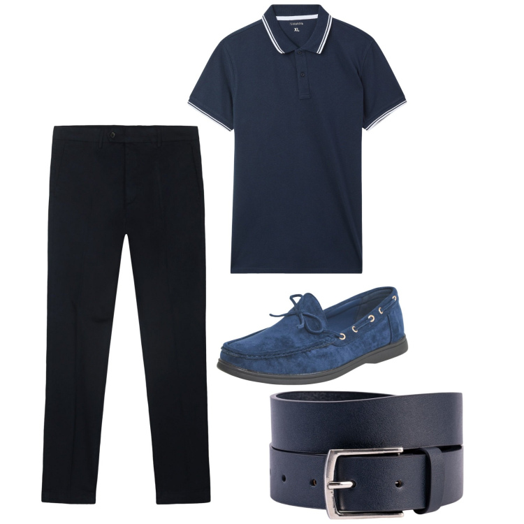 Outfit uomo - Total look. Stile Casual per Tutti i giorni. Abbinamento con scarpe stringate, polo, cinture, pantaloni chino.