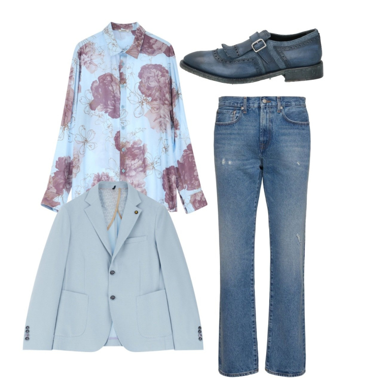 Outfit uomo - Total look. Stile Trendy per Tutti i giorni. Abbinamento con scarpe stringate, giacche, camicie, jeans.