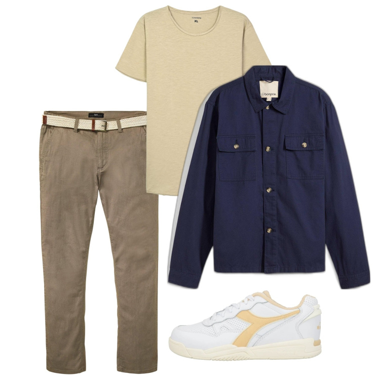 Outfit uomo - Total city. Stile Casual per Tutti i giorni. Abbinamento con pantaloni chino, giacche, sneakers, t-shirt.