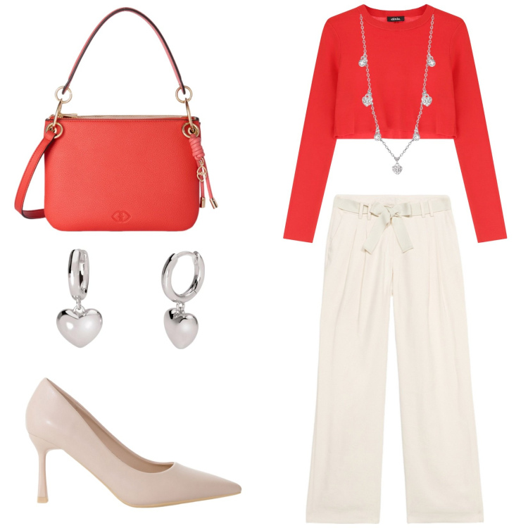 Outfit donna - Total look #2113091. Stile Casual chic per Tutti i giorni. Abbinamento con collane, orecchini, décolleté, pullovers, borse a tracolla, pantaloni a palazzo.