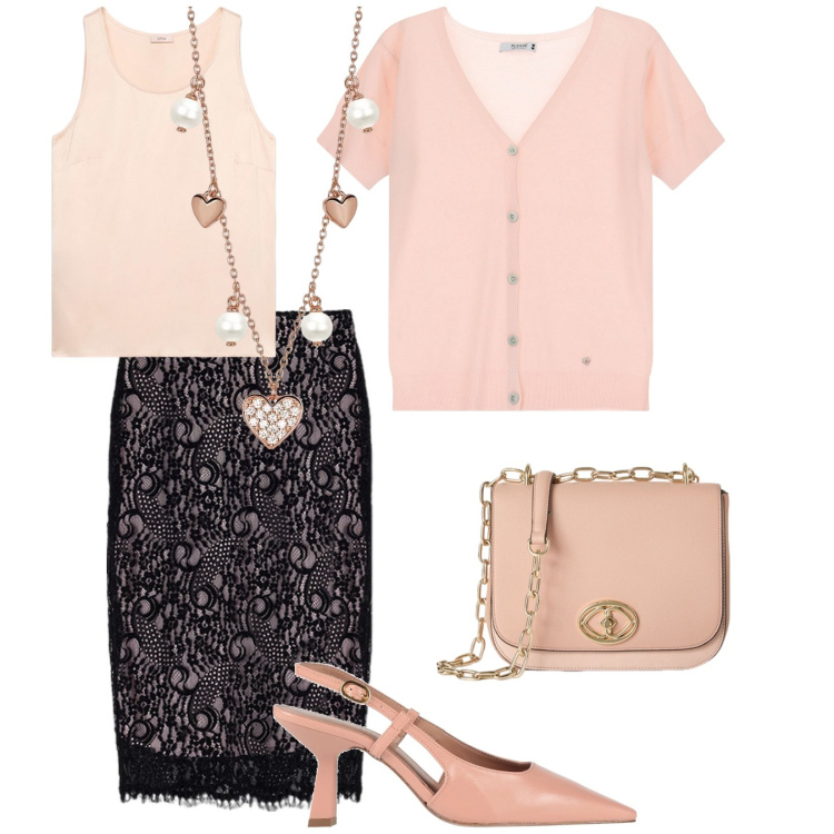 Outfit donna - Cerimonia leggera. per Cerimonia. Abbinamento con décolleté, collane, cardigans, gonne longuette, borse a tracolla, top.