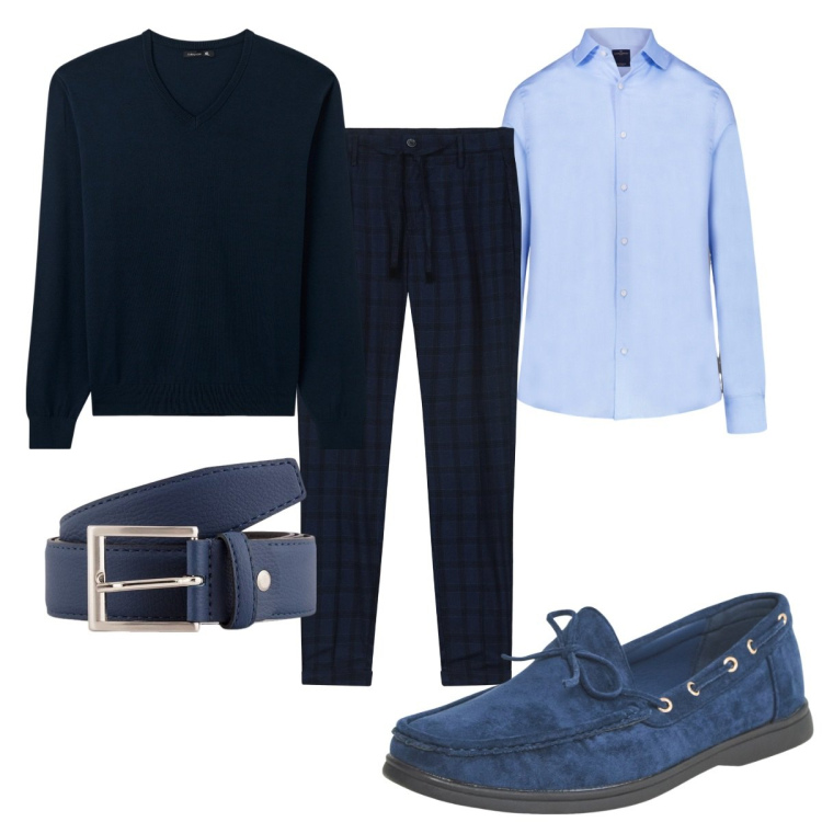 Outfit uomo - Total look #2113113. Stile Business/Elegante per Ufficio. Abbinamento con scarpe stringate, maglieria, camicie, pantaloni, cinture.
