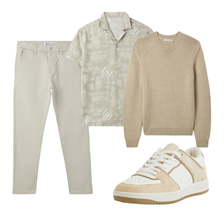 Outfit uomo - Total look #2113117. Stile Casual per Tutti i giorni. Abbinamento con pantaloni chino, camicie a manica corta, maglieria, sneakers.