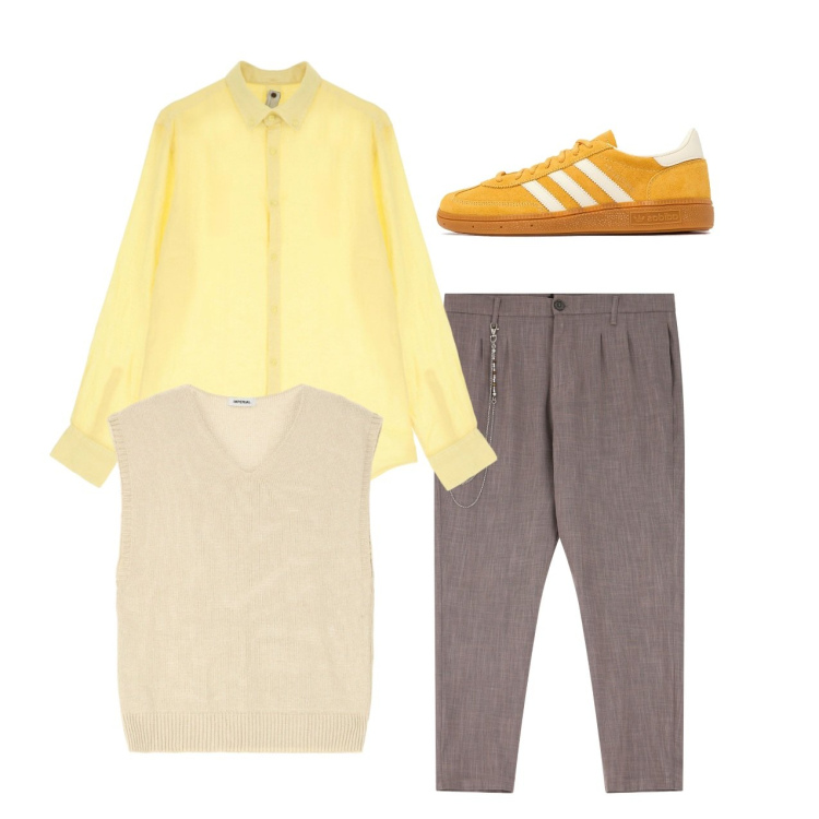 Outfit uomo - Giallo total look. Stile Trendy per Tutti i giorni. Abbinamento con maglieria, pantaloni, camicie, sneakers.