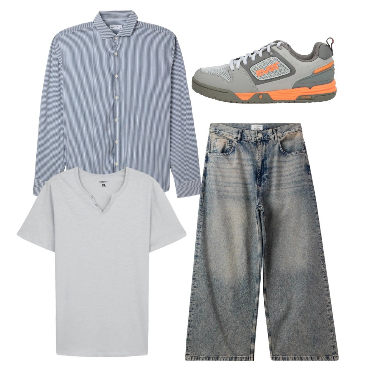 Outfit uomo - Total look. Stile Casual per Tutti i giorni. Abbinamento con sneakers, jeans, t-shirt, camicie.