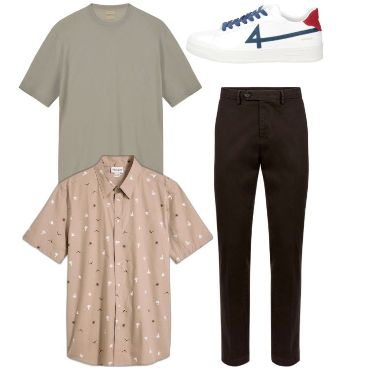Outfit uomo - Total look. Stile Casual per Tutti i giorni. Abbinamento con camicie a manica corta, sneakers, pantaloni chino, t-shirt.