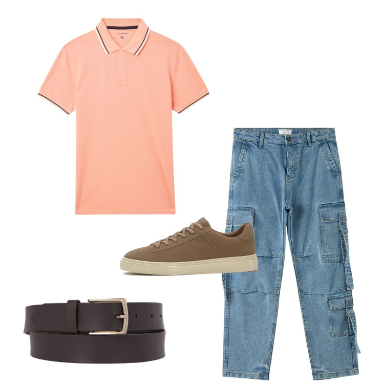 Outfit uomo - Total look. Stile Casual per Tutti i giorni. Abbinamento con sneakers, polo, jeans, cinture.