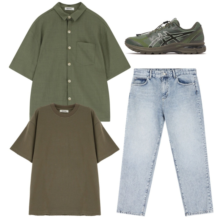 Outfit uomo - Total look. Stile Casual per Tutti i giorni. Abbinamento con jeans dritti, t-shirt, camicie a manica corta, sneakers.
