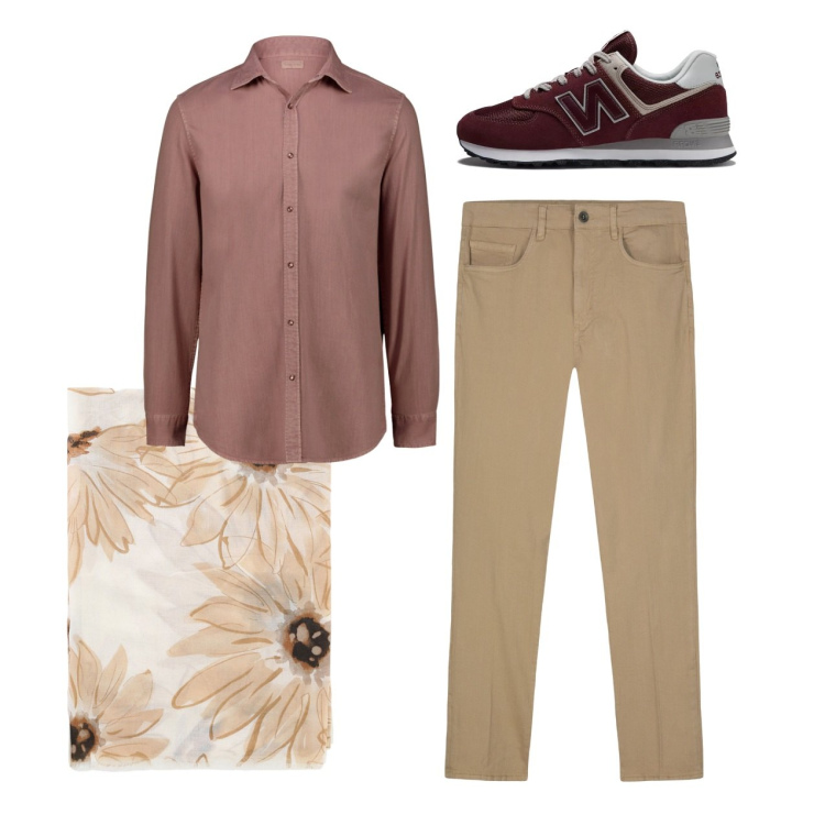 Outfit uomo - Total look. Stile Casual per Tutti i giorni. Abbinamento con sneakers, sciarpe e foulard, pantaloni, camicie.