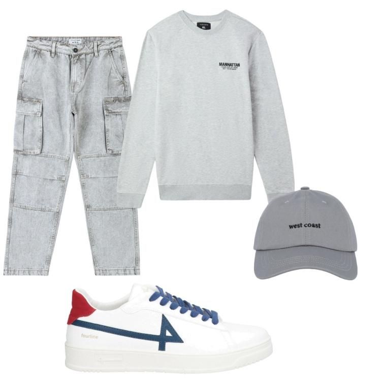 Outfit uomo - Total look #2113182. Stile Casual per Tutti i giorni. Abbinamento con sneakers, jeans, cappelli con visiera, felpe.