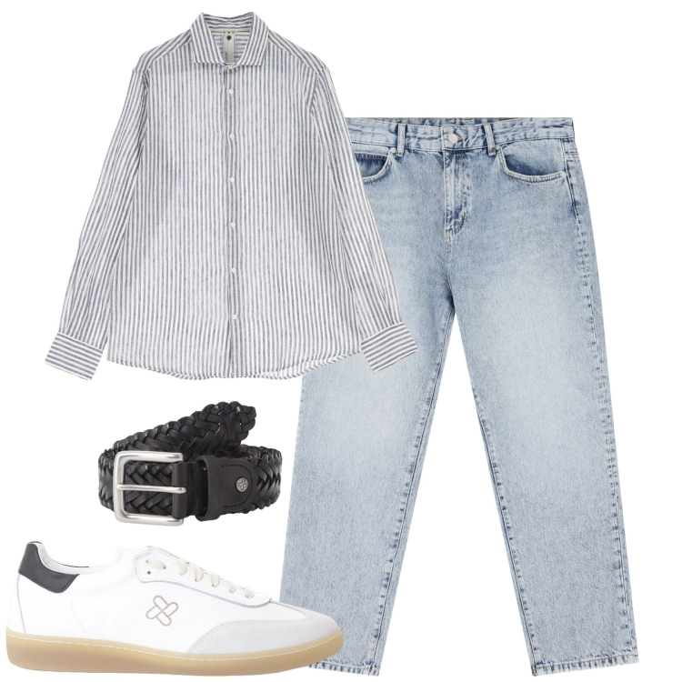 Outfit uomo - City. Stile Urban per Tutti i giorni. Abbinamento con camicie, jeans dritti, cinture, sneakers.