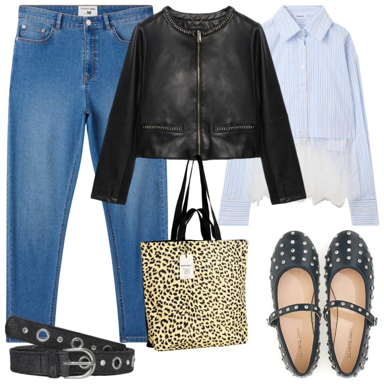 Outfit donna - Semplicemente trendy. Stile Trendy per Tutti i giorni. Abbinamento con camicie, jeans skinny, cinture, borse tote, ballerine, blazer.
