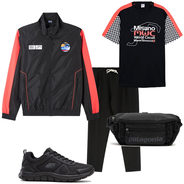 Outfit uomo - Giacca a vento. Stile Casual per Tutti i giorni. Abbinamento con sneakers, giacche, t-shirt sportive, pantaloni, borse sportive.