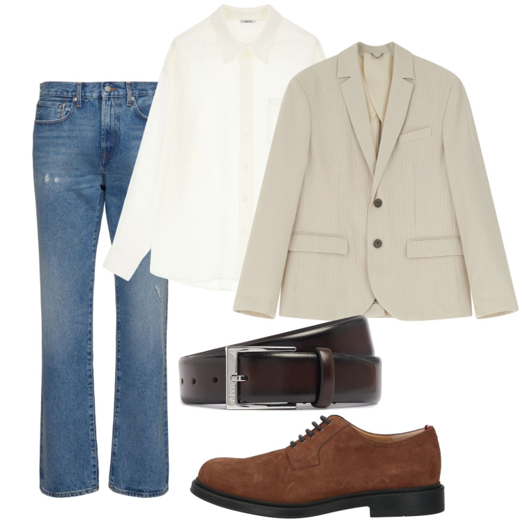 Outfit uomo - Chiaro. Stile Business/Elegante per Tutti i giorni. Abbinamento con scarpe stringate, giacche, camicie, cinture, jeans.