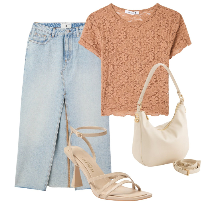 Outfit donna - Un aperitivo casual. Stile Casual per Mare. Abbinamento con gonne lunghe, t-shirt, sandali col tacco, borse a tracolla.