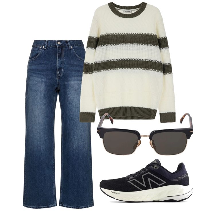 Outfit uomo - Un pull leggero. Stile Casual per Tutti i giorni. Abbinamento con sneakers, maglieria, occhiali da sole, jeans.