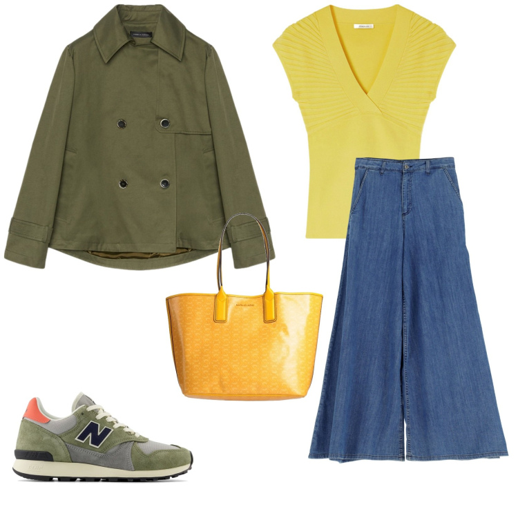 Outfit donna - Per tutti i giorni. per Tutti i giorni. Abbinamento con borse a mano, sneakers, jeans, trench, t-shirt.