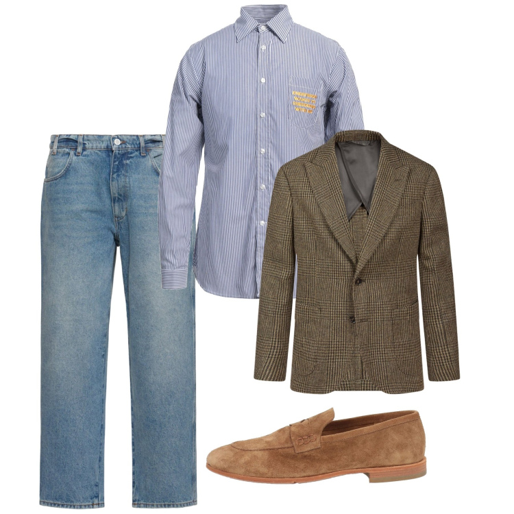 Outfit uomo - Aprile. Stile Casual per Tutti i giorni. Abbinamento con camicie, scarpe stringate, giacche, jeans.