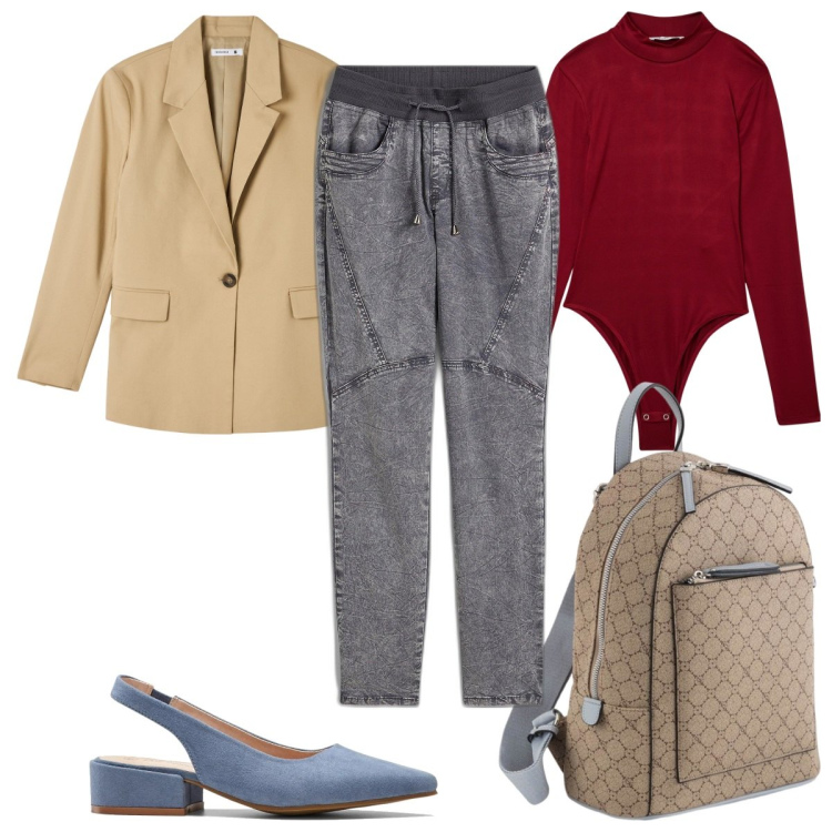 Outfit donna - Total look #2113343. Stile Trendy per Tutti i giorni. Abbinamento con décolleté, pantaloni cargo, blazer, body, zaini.