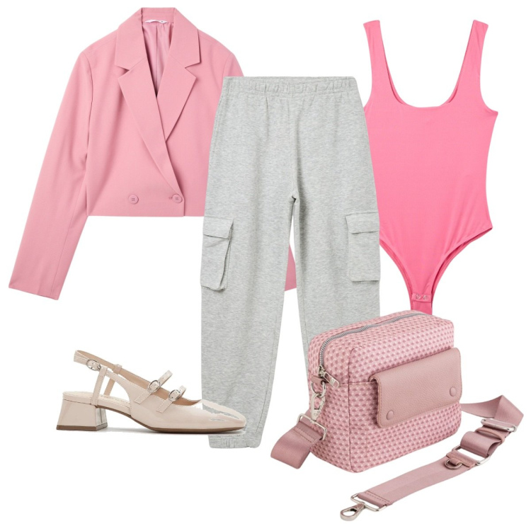 Outfit donna - Total look #2113352. Stile Trendy per Tutti i giorni. Abbinamento con décolleté, pantaloni cargo, blazer, body, borse a tracolla.